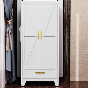 Cofar 71" Metal Wardrobe Cabinet with Barn Door,Armoire Closet for Bedroom,White - Picture 1 of 25