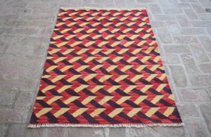 Red Flatweave Afghan Khotrang Area Kilim Rug 3x5 Geometric Traditional Wool Rug  - Picture 1 of 10