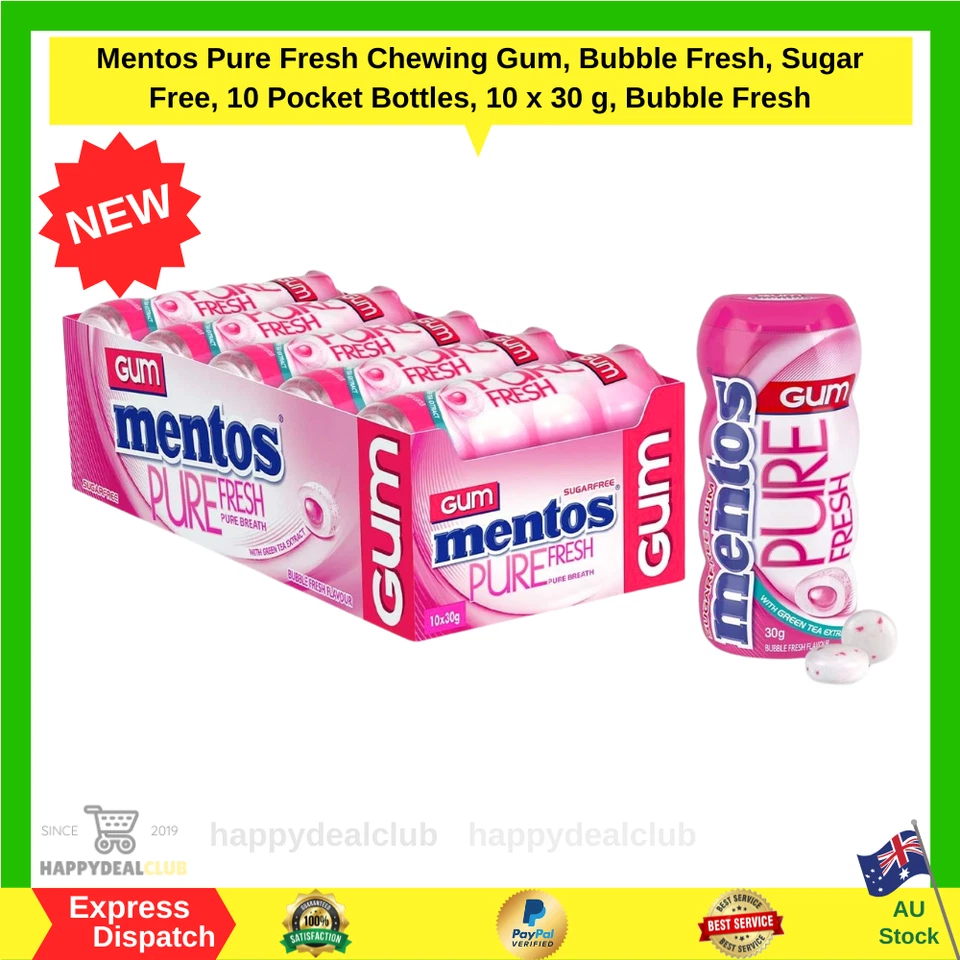 Mentos Pure Fresh Chewing Gum Bubble Fresh Sugar 10 Pocket Bottles 10 X