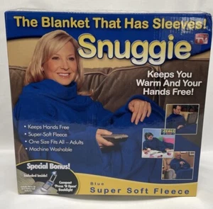 SNUGGIE Blue Original TV Blanket W/Sleeves Super Soft + Booklight Adult 1-Size - Picture 1 of 6