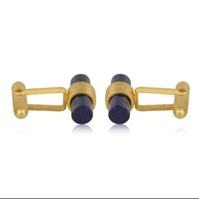 18k Yellow Gold Plated Lapis Lazuli Men's Wear Cufflink Wedding Bridesmaid Gift — 第 1/4 张图片