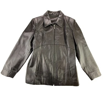 Jacqueline Ferrar Black Leather Jacket Womens Size Large Full Zip Lined - Image 1 of 4