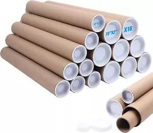 Mailing Tubes with Caps,16 Pack 2X15-Inch &1.5X12-Inch Kraft Paper Poster Tube f - Picture 1 of 8