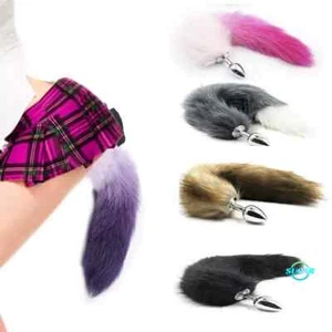 Furry Fox Tail Stainless Steel Plugs Adult Bedroom Game Couple Cosplay Romance - Picture 1 of 37