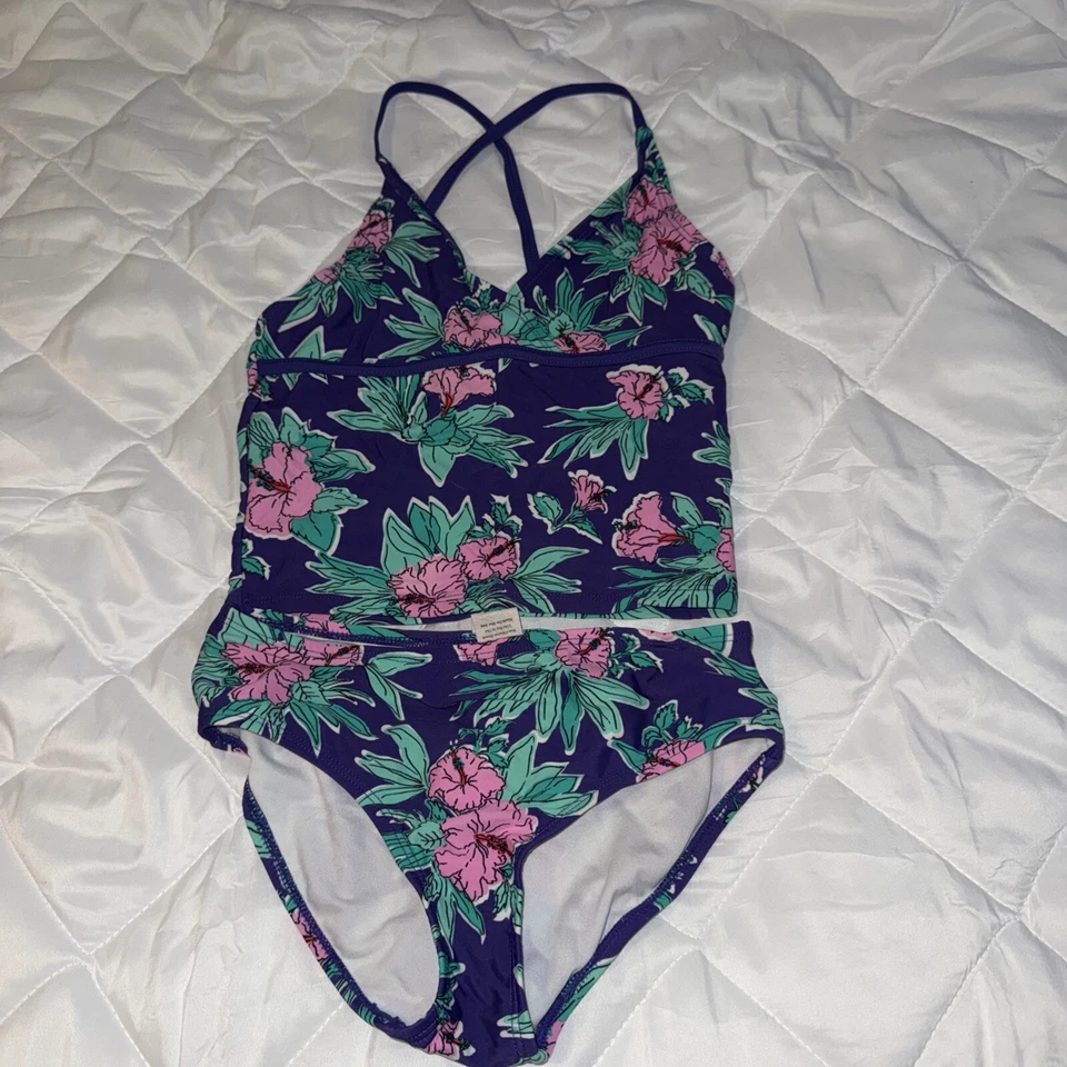 Traje de baño Kanu para niñas talla 12 2 piezas Tankini púrpura floral traje de baño Foto 1 de 4