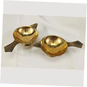 Handmade Gold Engraved Diya Traditional Indian Oil Lamp, Brass Diya for Pooja - Picture 1 of 8