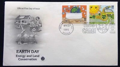 Scott 2951 2952 FDC Earth Clean Up Solar Energy Earth Day Series STRIP 2 PCS - Image 1 of 3