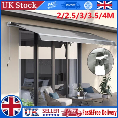 Anti-UV Retractable Patio Awning Manual Garden Canopy Outdoor Sun Shade Shelter - Image 1 of 4