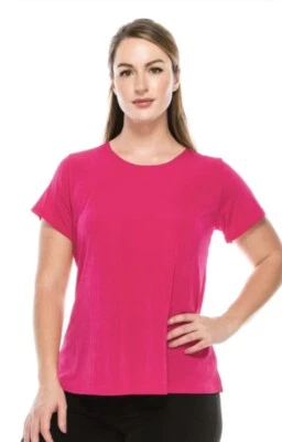 JOSTAR Poli Spandex Tejido Ajustado MANGA CORTA CAMISETA TOP ROSA VIAJE S M L XL Foto 1 de 4