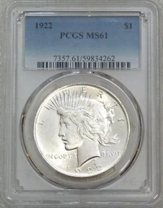 1922 Peace Silver Dollar PCGS MS61 Frosty White Just Graded New Holder #M136H - Bild 1 von 4