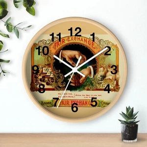 Fair Exchange Cigars, Vintage Cigar Labels 1890s Wall Clock All Wood 3D Frame   - Picture 1 of 19