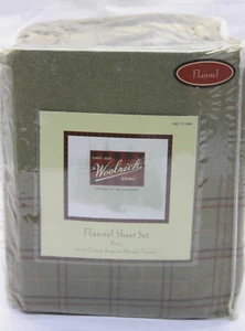 WOOLRICH 100% Cotton Premium Weight Flannel Sheet Set KING OLIVE W/RED PLAID - Picture 1 of 10