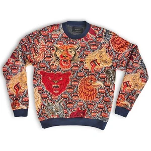 Zara Men's Jacquard Tiger Wolf Bear Eagle Fang Animal Graphic Sweater Rare - Picture 1 of 10
