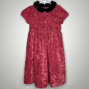Gymboree Girls Red Floral Crushed Velvet Dress with Faux-Fur Peter-Pan Collar XL - Picture 1 of 12