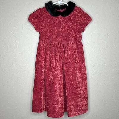 Gymboree Girls Red Floral Crushed Velvet Dress with Faux-Fur Peter-Pan Collar XL - Image 1 of 4