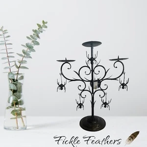 Halloween Gothic Kandelaber Metall 18”H x 16”B Metall 5 Glitzer Spinnen • 3 Kerze - Bild 1 von 24