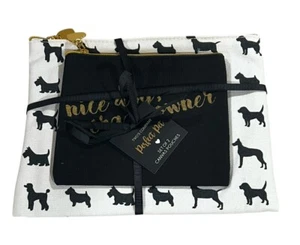 NUEVO CON ETIQUETAS Bolsas de Maquillaje Two’s Company Bolsas Lona Estampado de Perro Blanco Negro Dorado Herrajes - Imagen 1 de 6