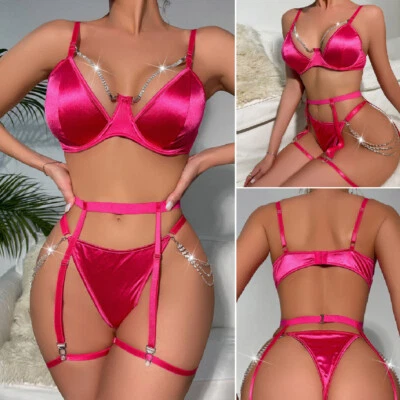 Lencería sexy para mujer Babydoll de encaje sujetador conjunto de tanga ropa para dormir ropa interior ropa para dormir Foto 1 de 4