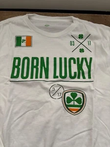 Born Lucky T-Shirt, St. Patrick's Day, Size L Mens, White - Picture 1 of 4