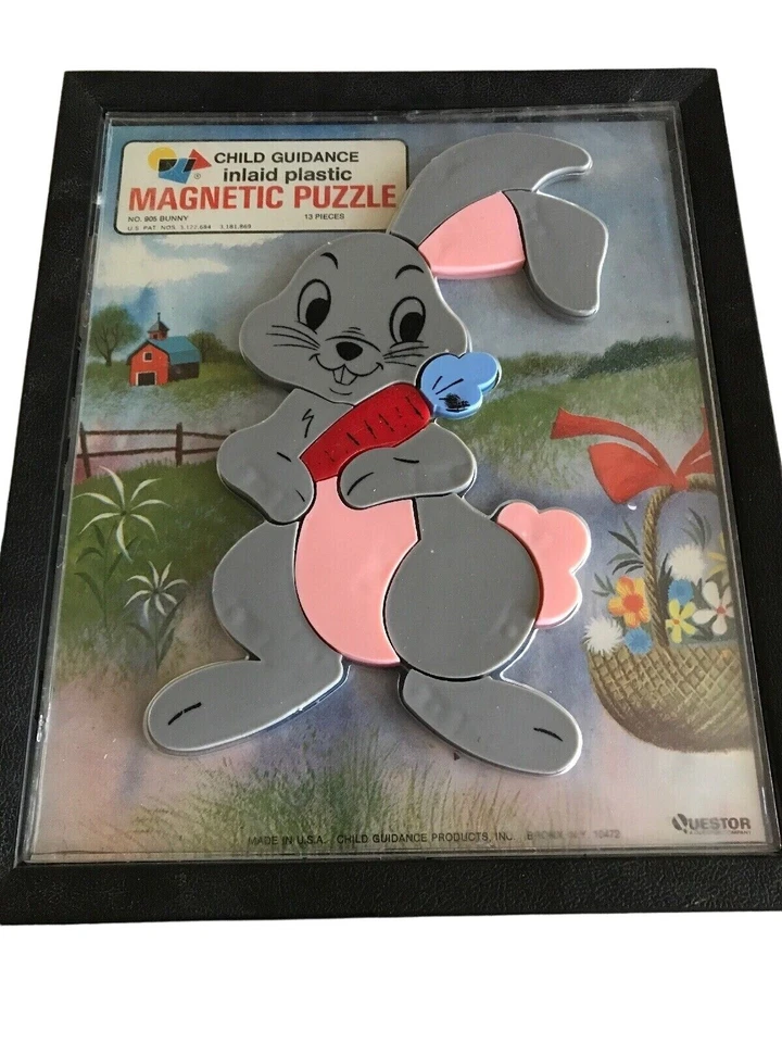 Child Guidance Bunny Magnetic Puzzle 13-Piece Inlaid Plastic Vintage USA Made - Image 1 of 3