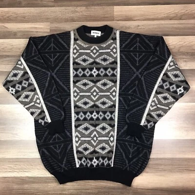 Винтажный свитер Mondo Di Marco черный абстрактный геометрический шерсть альпака смесь размер XL высокий - Изображение 1 из 4