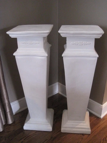 Pair of Estate White Plaster Pedestals, 35" Tall Cover