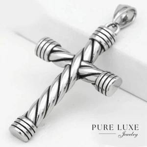DG Men's Stainless Steel,Silver CROSS.Round Charm Pendant Unisex + Box - Picture 1 of 4