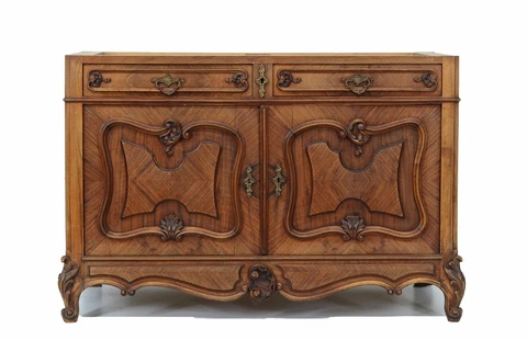 Antique Walnut French Louis XV Style Converted Sink Bath Vanity Chest Cover