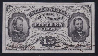 US 15c Fractional Currency Specimen Jefferies/Spinner Auto FR 1274sp V Ch CU (2) - Image 1 of 2