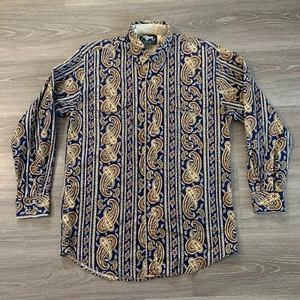 Vintage Roper Rodeo Blue Shirt Mens Med/Lrg Navy Paisley Button Down Western USA - Picture 1 of 9