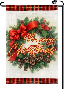 Wreath Merry Christmas Garden Garden Flag 12x18 Inch Vertical Double Sided Winte - Picture 1 of 12