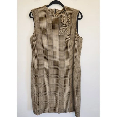 Talbots Womens 100% Silk Houndstooth Plaid Mock Neck Bow Sheath Dress Size 16 - Image 1 of 4