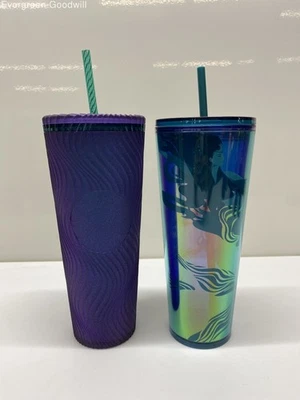 Lote 2 Starbucks Púrpura Verde Remolino + Primavera Holográfica Venti Sirena 24oz Vaso Foto 1 de 4