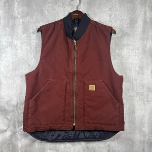 Vintage Carhartt Vest Mens Large Quilted Maroon Canvas Duck V02 CLV - Picture 1 of 9