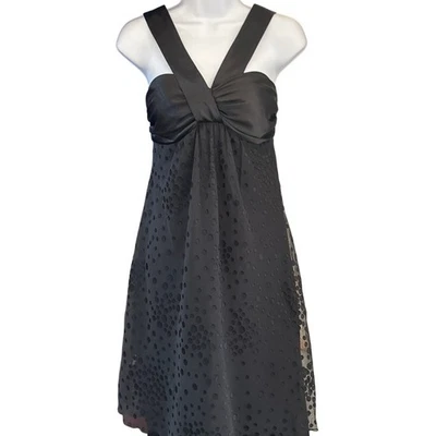 Vestido de cóctel Y2K Bisou Bisou negro cintura imperio flocado chifón vacaciones festivo Foto 1 de 4