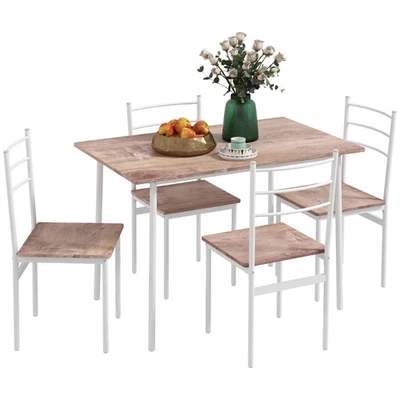 HOMCOM 5 Piece Dining Table and Chairs Set, Space Saving, Brown and White - Image 1 of 4