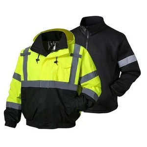 3-in-1 High Visibility Winter Bomber Jackets Zip Out Fleece Liner Reflective - Picture 1 of 7