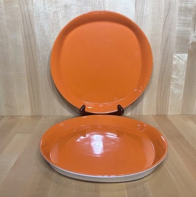 Rachael  Ray - ROUND & SQUARE - 11” Dinner Plates - Orange - H019 ~ Set of 2 - Image 1 of 4