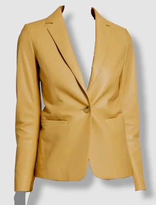 Chaqueta Blazer Vince Mujer Marrón Ajustada Cuero Cordero Talla XS Foto 1 de 4