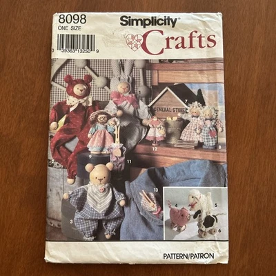 SIMPLICITY Sewing Pattern 8098 RABBIT~BEAR~SPOOL DOLL~ANGEL~SANTA ORNAMENTS~TOY - Image 1 of 3