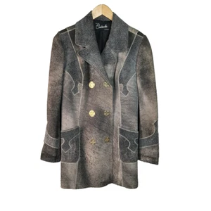 VTG CARDINALE Suede Dbl Brstd Coat Jacket Sz Xs-S Western Style Grey RetroCore - Picture 1 of 13