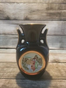 The Art Of Chokin Black Vase Gold Silver Gilded Engravings 13cm - Picture 1 of 8