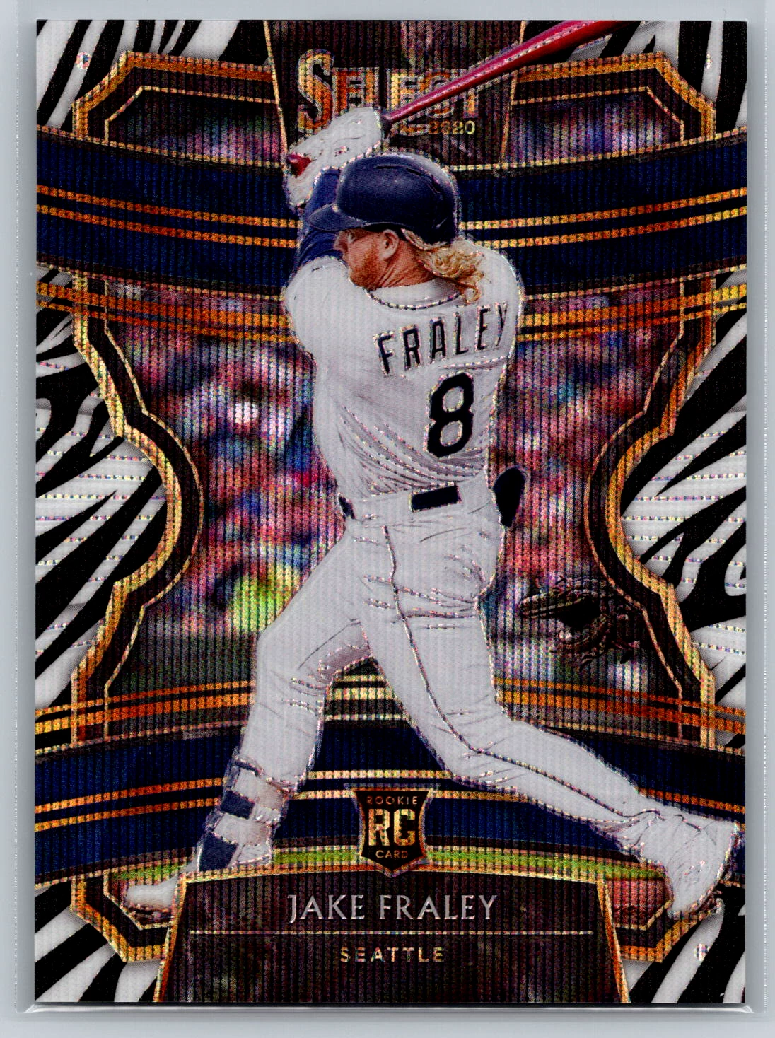 Jake Fraley 2020 Panini Select Zebra Prizm Rookie Card #8 Seattle Mariners