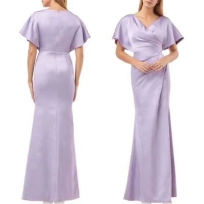 JS Collections Lavender Surplice Faux Wrap Bonded Satin Gown NEW - Size 10 - Image 1 of 4