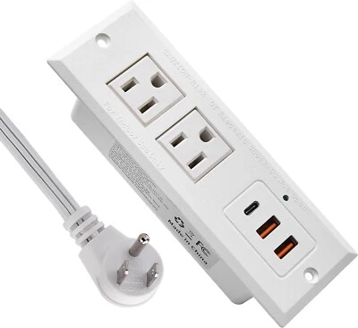 Recessed Power Strip with USB-C Ports Fast Charging 2 USB 2 AC Desk Outlet White
