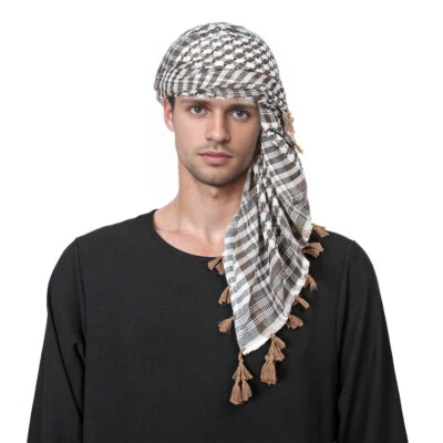 Medio Oriente Hombres Bufanda Cuadrada Hiyab Pañuelo Borla Bufanda Turbante Étnico Musulmán Foto 1 de 4