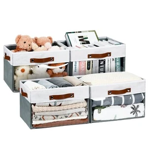 Storage Bins With Clear Window Fabric Storage Cubes 15 X 11 Inch 4pack Collapsib - Picture 1 of 7