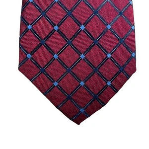 Club Room Mens Stanton Grid Classic Neck Tie Burgundy 3.25" - Picture 1 of 3