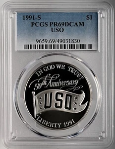 1991-S $1 USO PROOF SILVER DOLLAR PCGS PR69 DCAM #49031830 - Picture 1 of 4