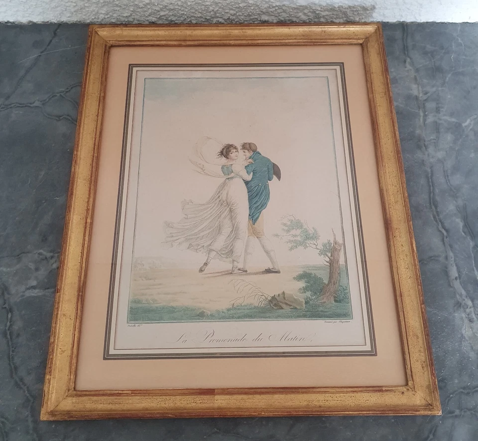 Dutailly, Chaponnier, La Promenade Du Matin, Colorido Grabado, Principios del... - Imagen 1 de 4